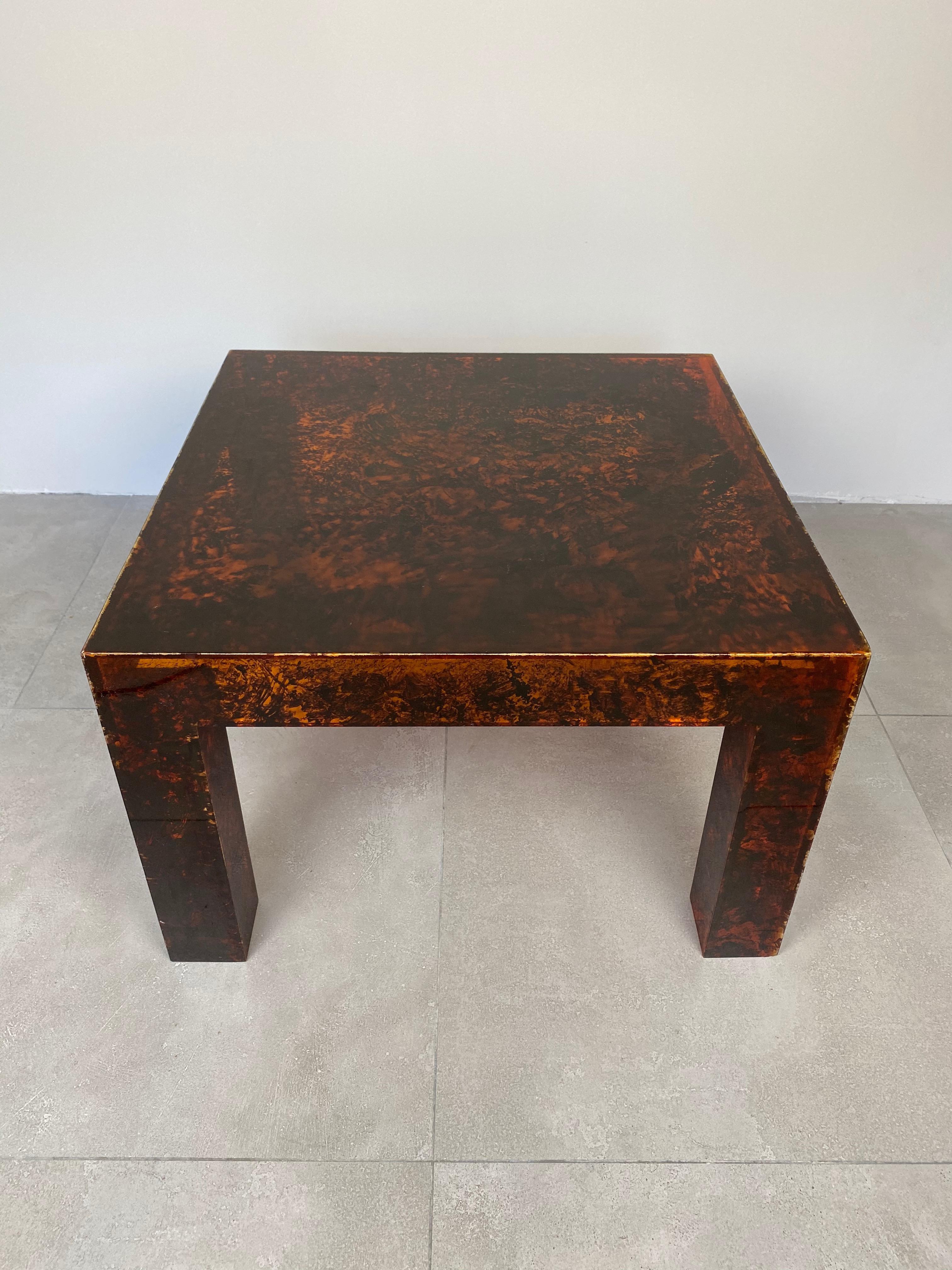 Coffee Table in Faux Tortoiseshell Lucite, Christian Dior Style, France, 1970s 2