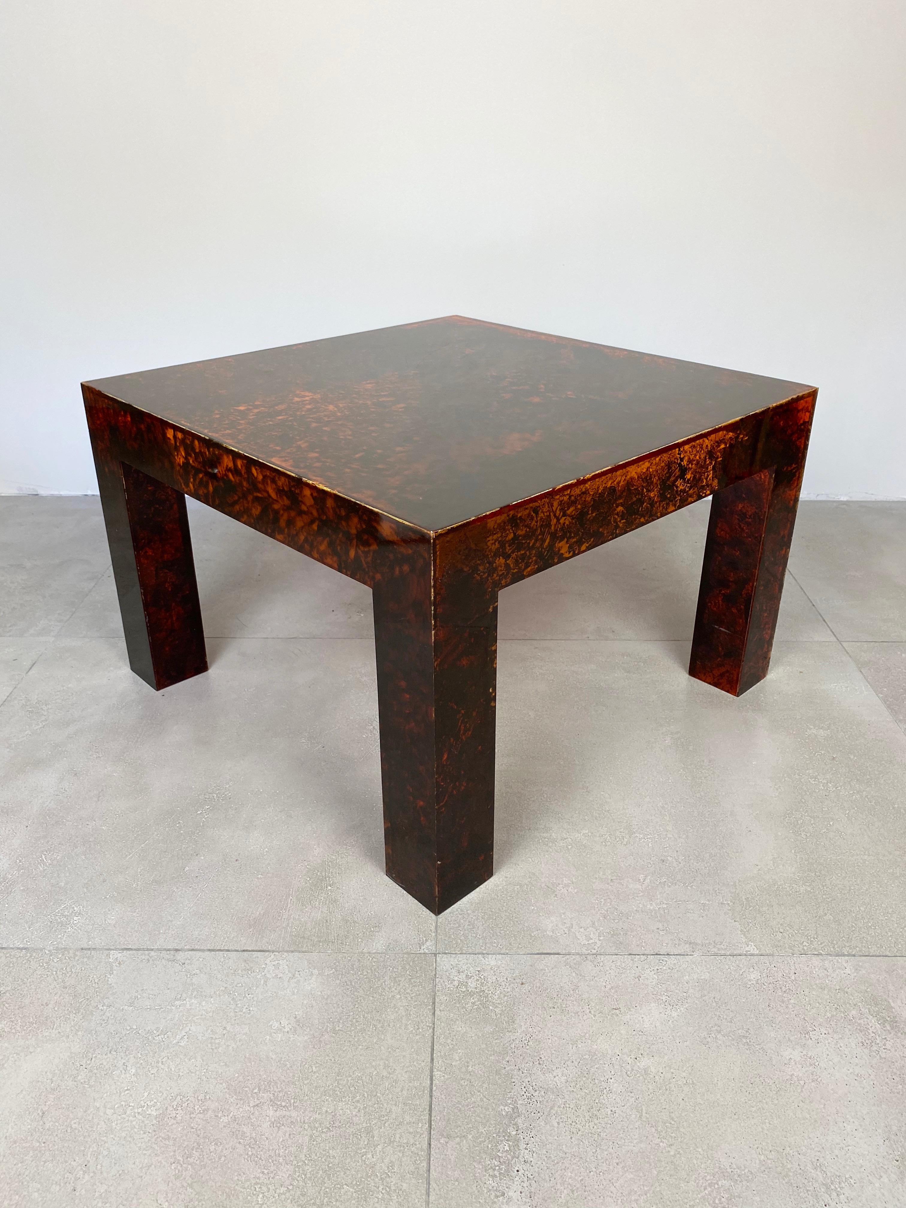 French Coffee Table in Faux Tortoiseshell Lucite, Christian Dior Style, France, 1970s