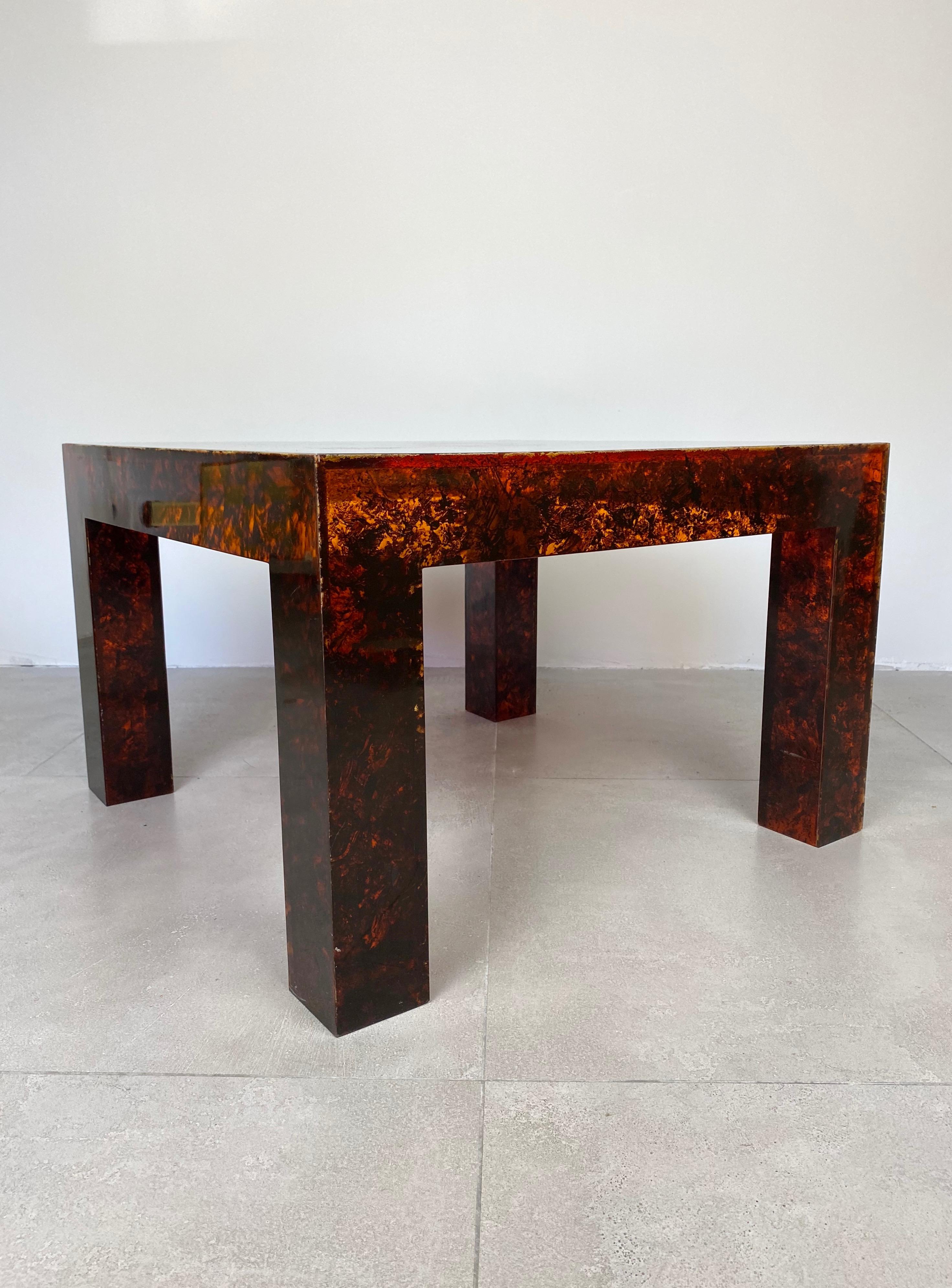 Late 20th Century Coffee Table in Faux Tortoiseshell Lucite, Christian Dior Style, France, 1970s