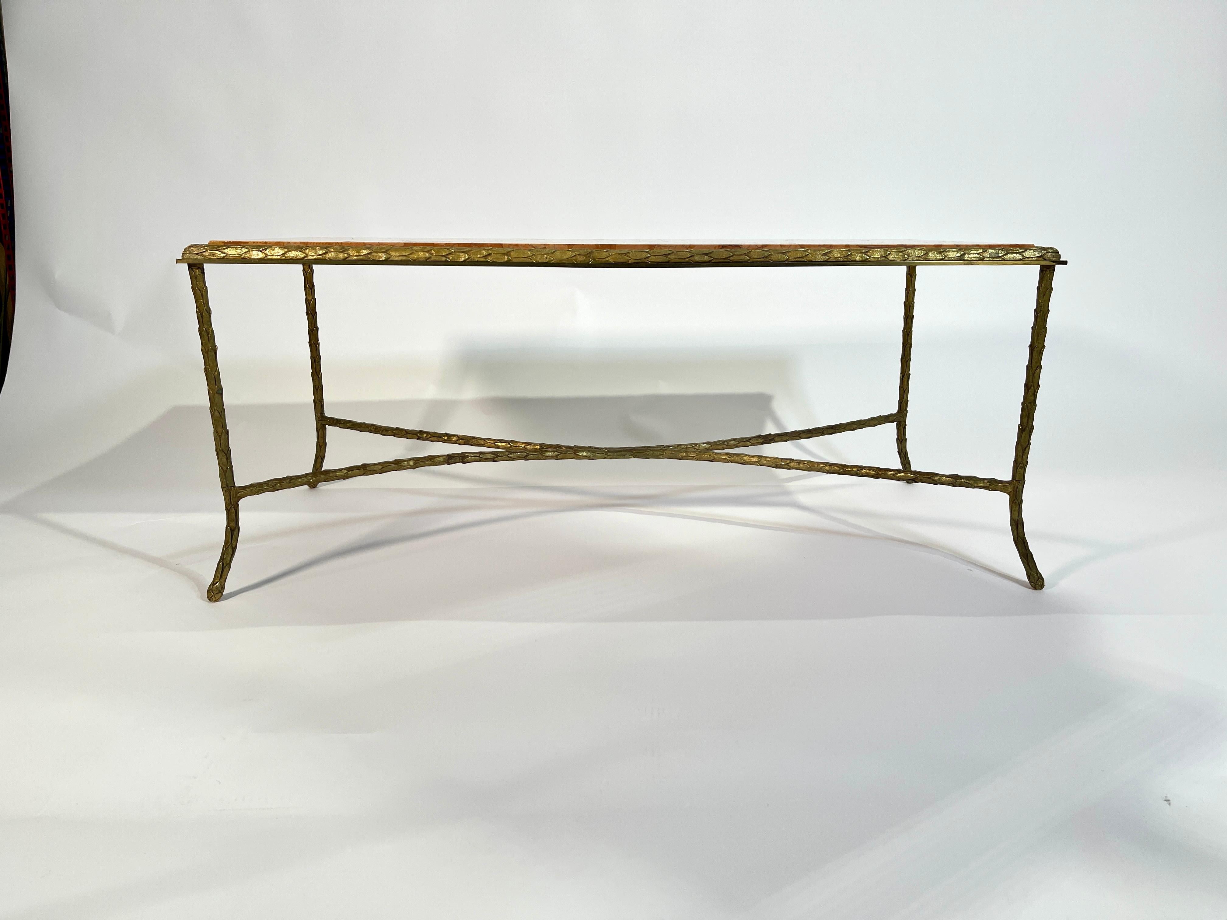 Mid-Century Modern Coffee Table in Gilt Bronze by Maison Baguès For Sale