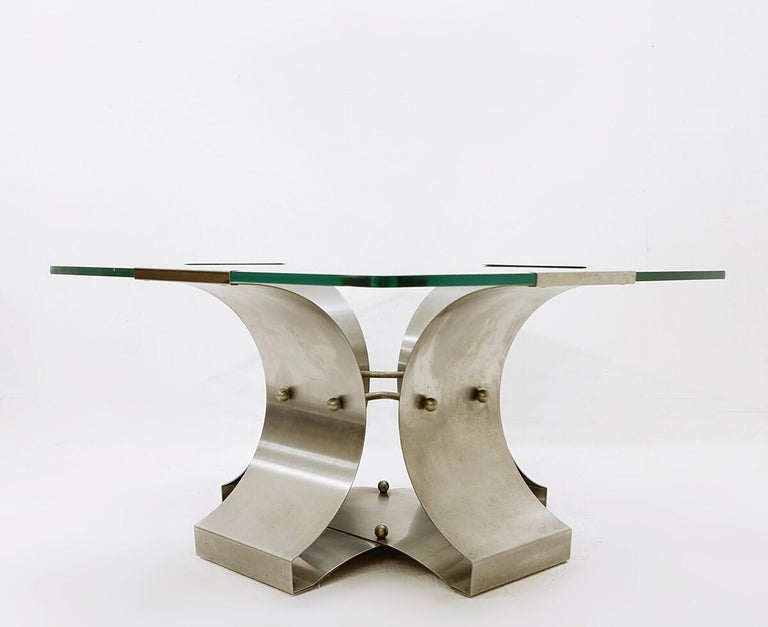 Coffee table in glass and steel by François Monnet for Kappa, France, 1970s.
 