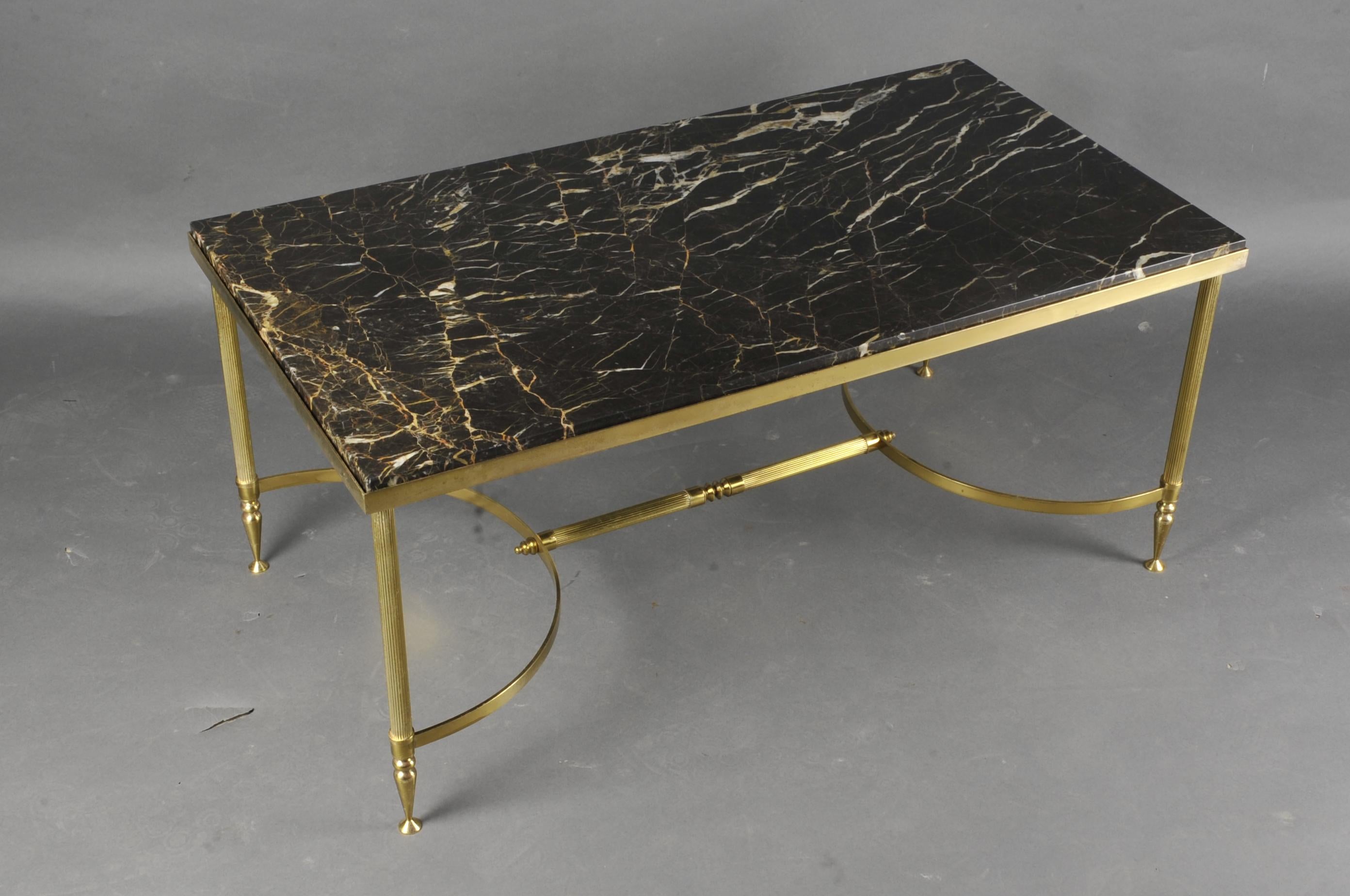 French Coffee Table in Golden Brass and Marble