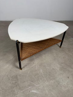 Coffee Table in Granite and Rattan, Italy, 1970s