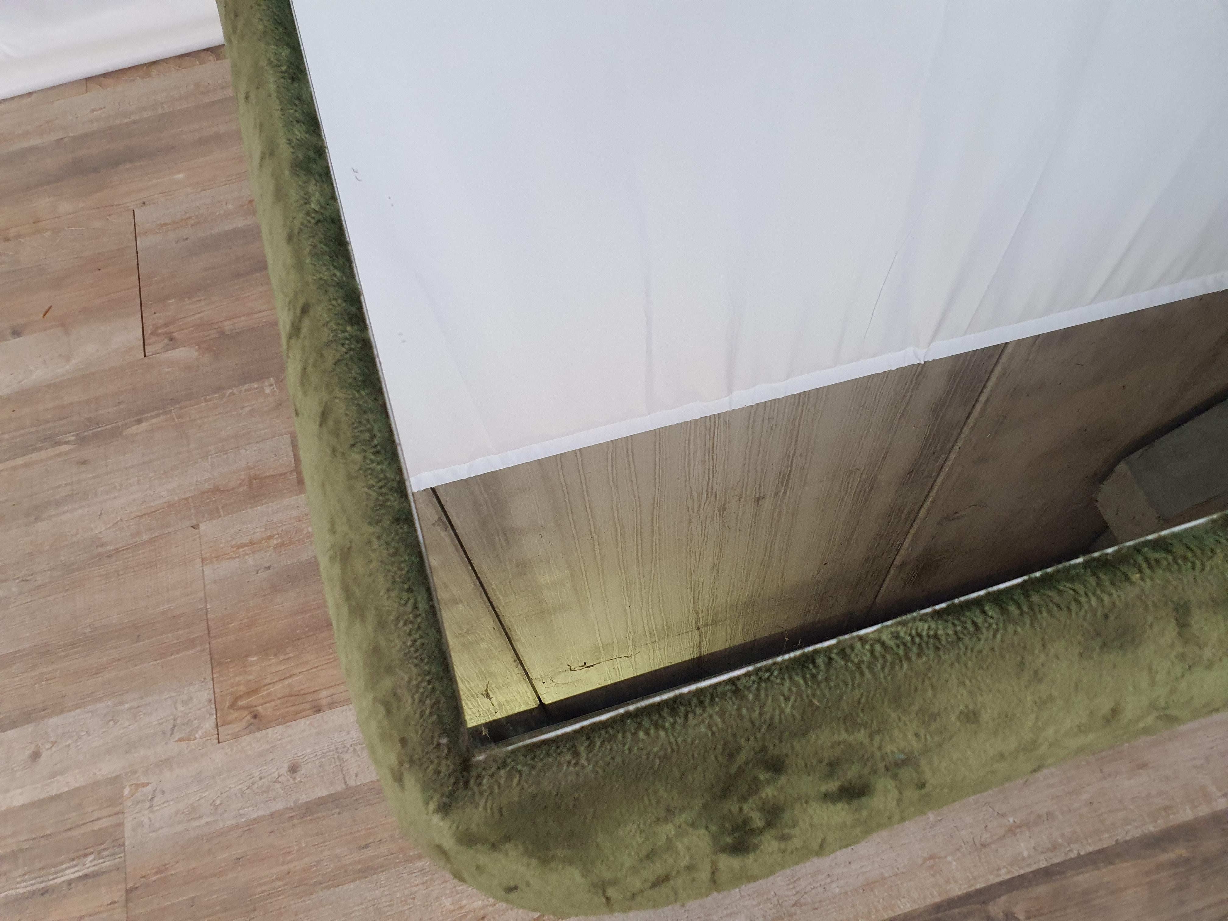 Coffee Table in Green Chenille and Mirror Top, 1970, Italy For Sale 7