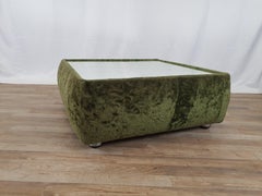 Coffee Table in Green Chenille and Mirror Top, 1970, Italy
