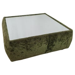 Coffee Table in Green Chenille and Mirror Top, 1970, Italy