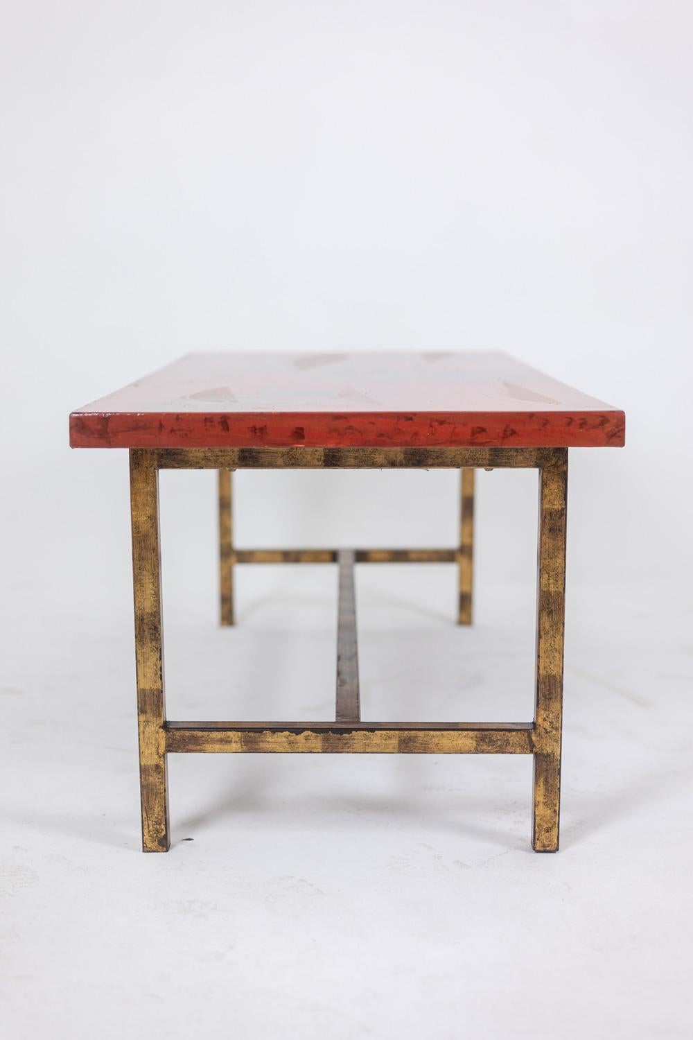 Coffee table in lacquer and gilded iron. 1950s. LS5874250H For Sale 5