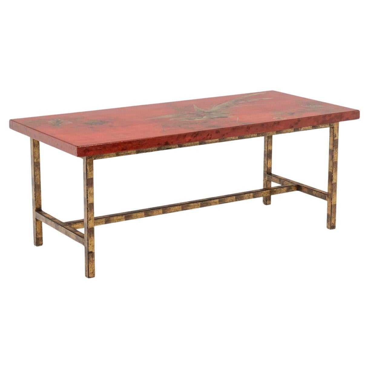 Coffee table in lacquer and gilded iron. 1950s. LS5874250H For Sale