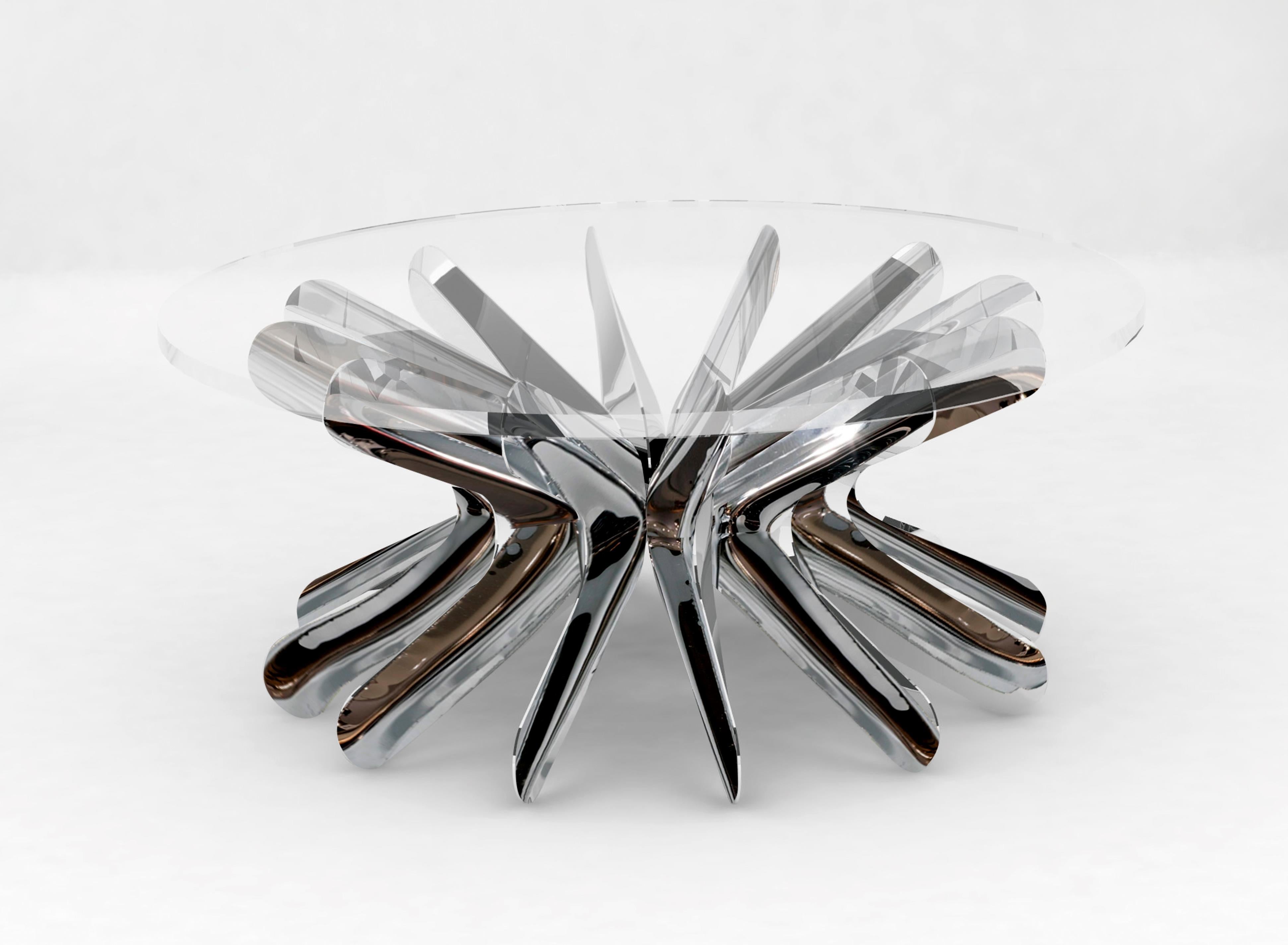 Coffee table in lacquered copper (limited edition), Zieta
Dimensions:
H 14.57 in. x diameter 47.25 in.
H 37 cm x diameter 120 cm
Material: Lacquered copper and glass tabletop.

About Zieta: 

Zietas main goal is to deliver uniqueness and