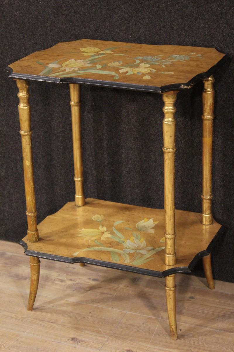 European Coffee Table in Lacquered, Gilded and Painted Wood, 20th Century For Sale