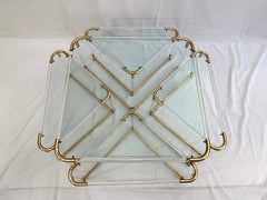Coffee Table in Lucite and Gold Metal with Four Nesting Tables