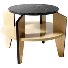 Coffee Table in Macassar Ebony and Maple Wood Finished Top Marquina Black Marble