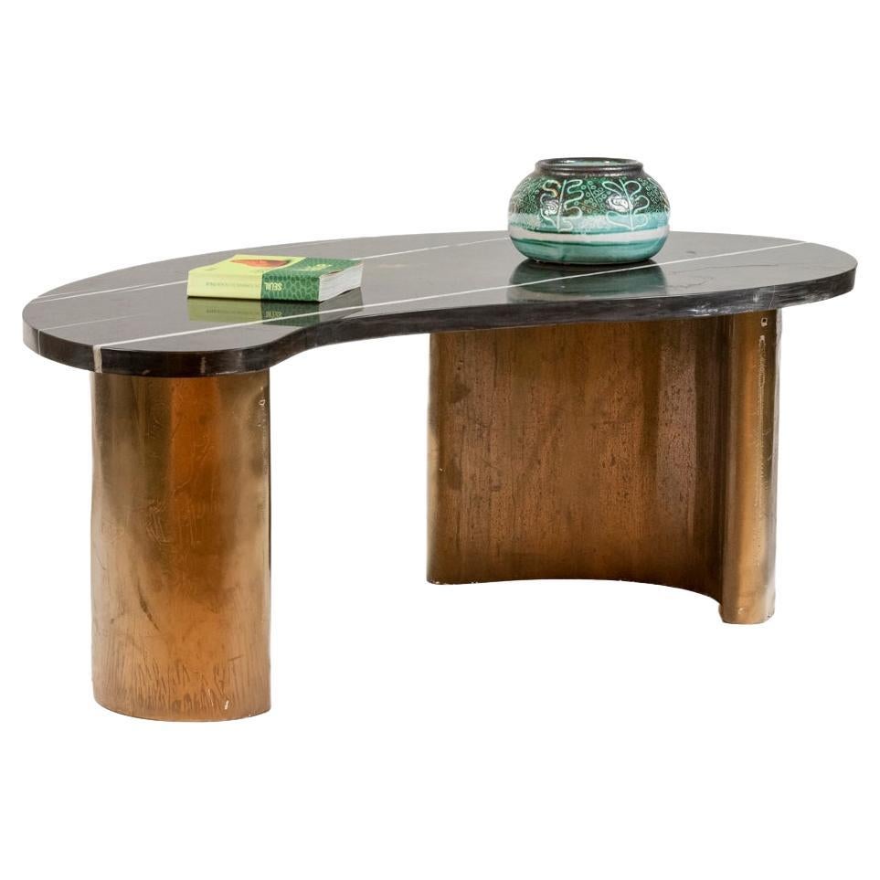 Coffee Table in Marble and Brass, 1980s For Sale