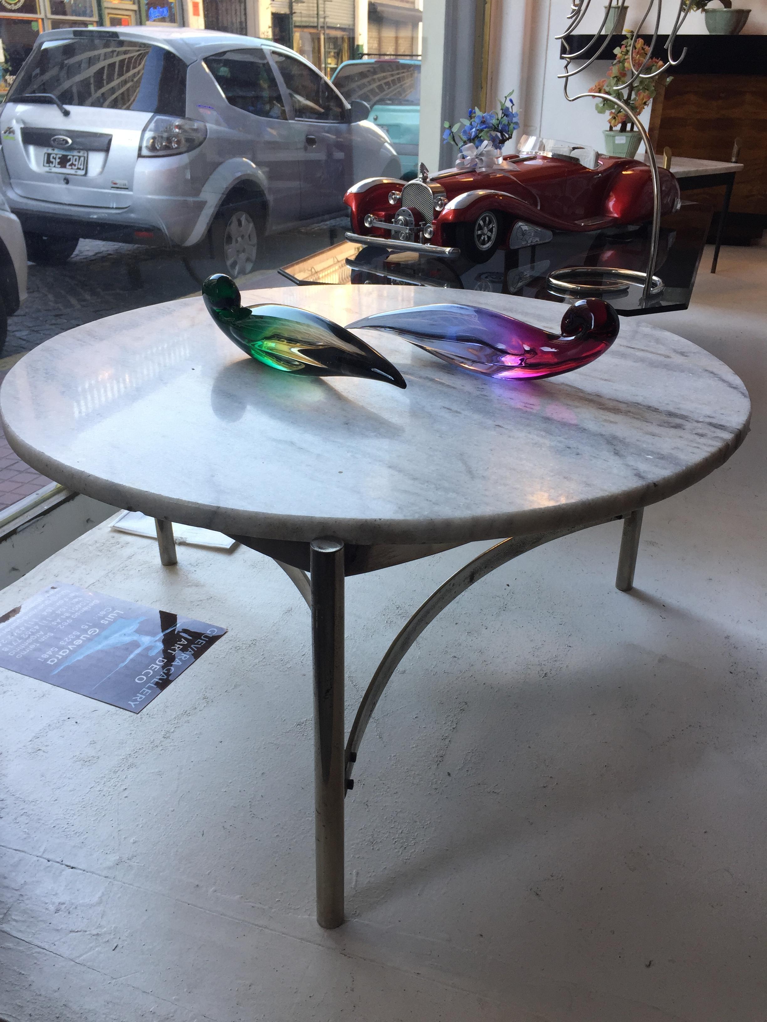 Art Deco Coffee Table in Marble and Chrome, 1930, France For Sale