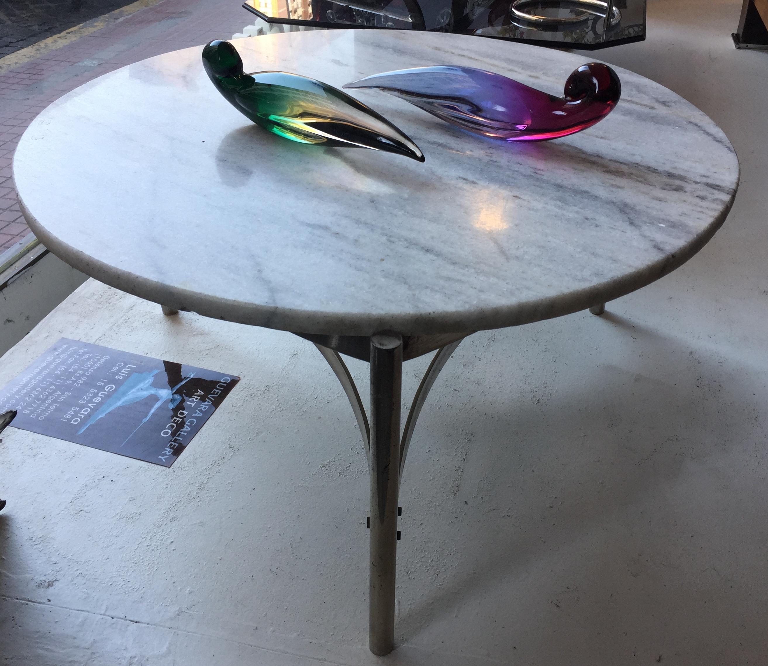 French Coffee Table in Marble and Chrome, 1930, France For Sale
