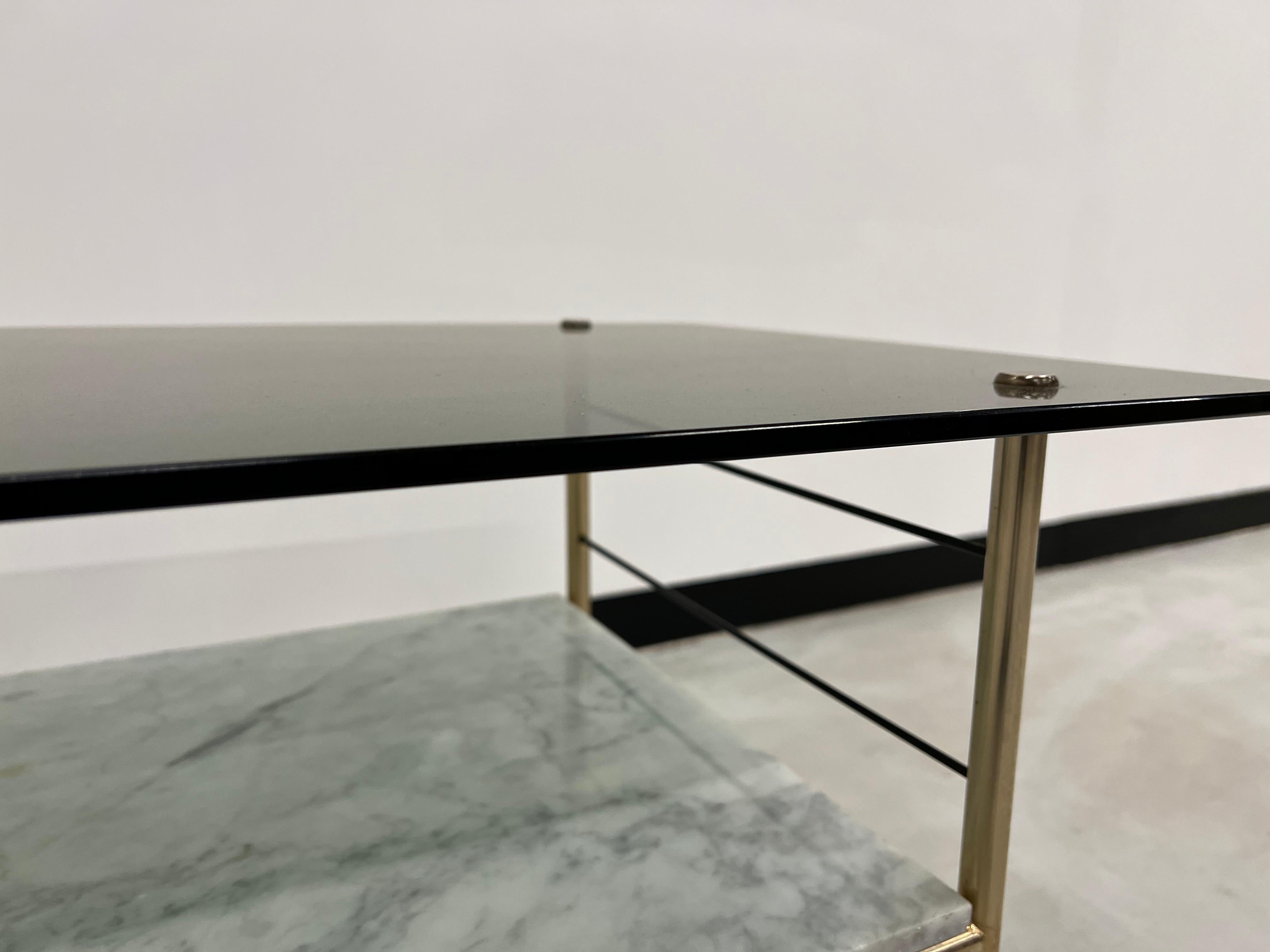Mid-17th Century Coffee table in marble and glass, Pierre Guariche, circa 1960 For Sale