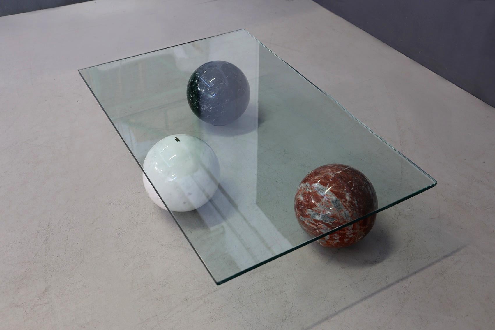 Glass Coffee Table in Marble Globe White Black and Red by Cattelan Italia, 1990s