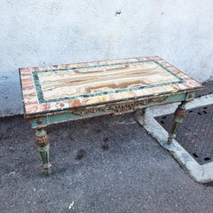 Coffee Table In Marble Marquetry And Lacquered Wood, Late 19th/early 20th Centur