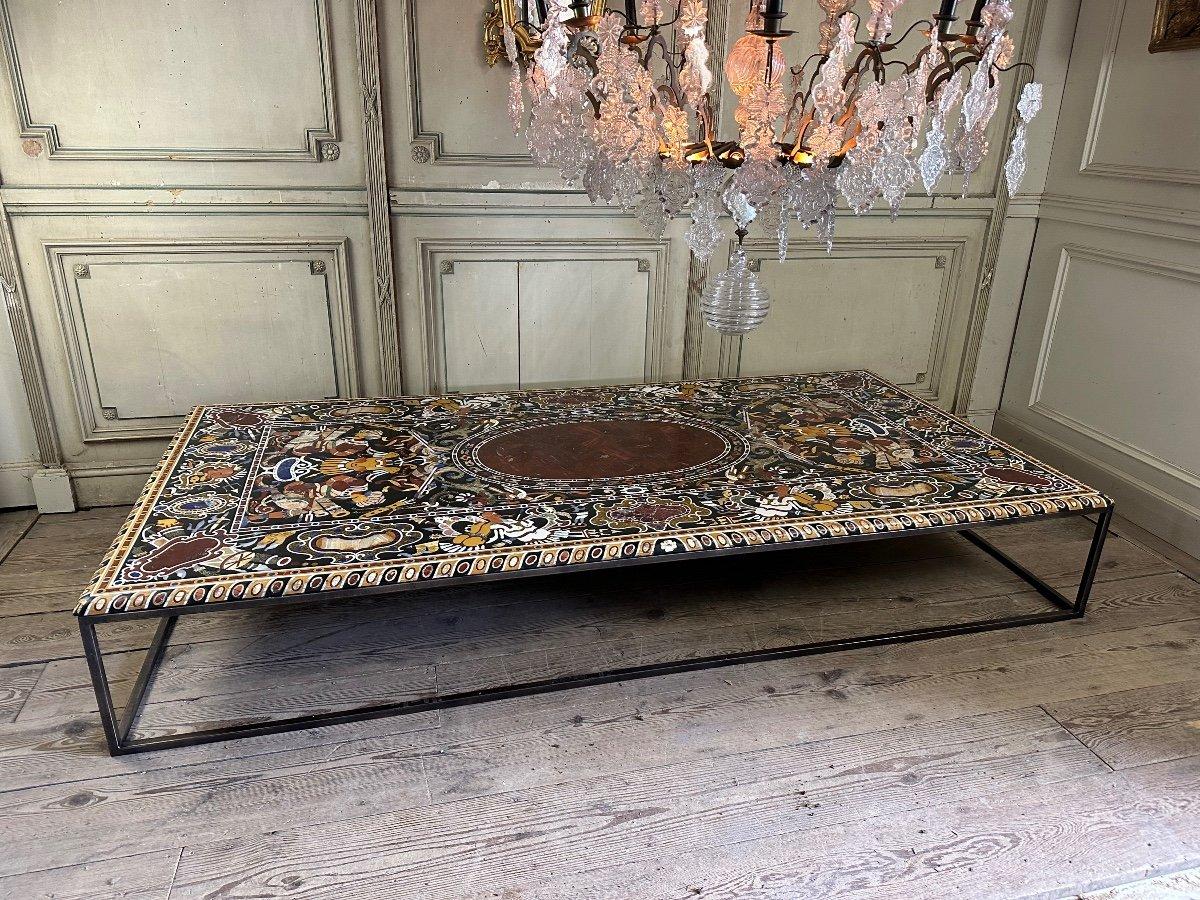 Renaissance Coffee Table In Marble Marquetry Circa 1990 For Sale