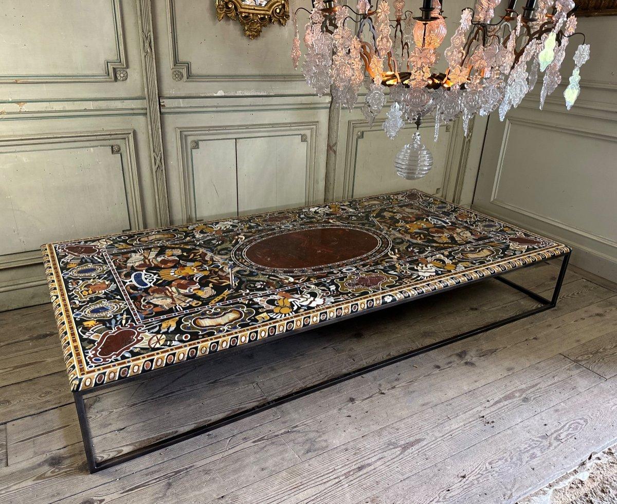 European Coffee Table In Marble Marquetry Circa 1990 For Sale