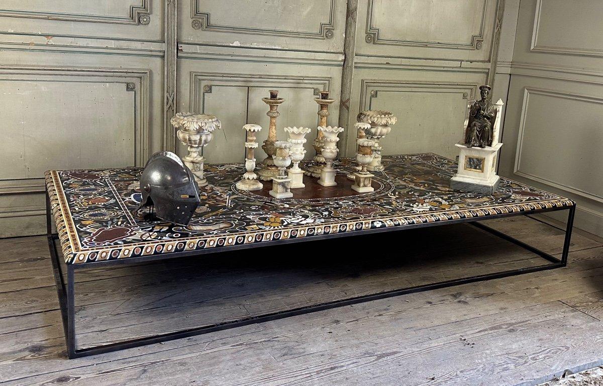 Coffee Table In Marble Marquetry Circa 1990 In Excellent Condition For Sale In Honnelles, WHT