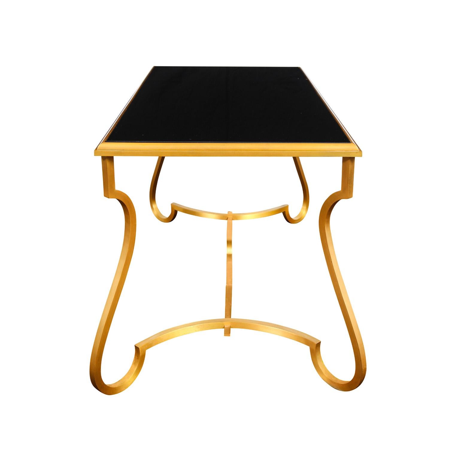 Modern Coffee Table in Matte Gold Plated Brass and Inset Black Glass Top, 2001 For Sale