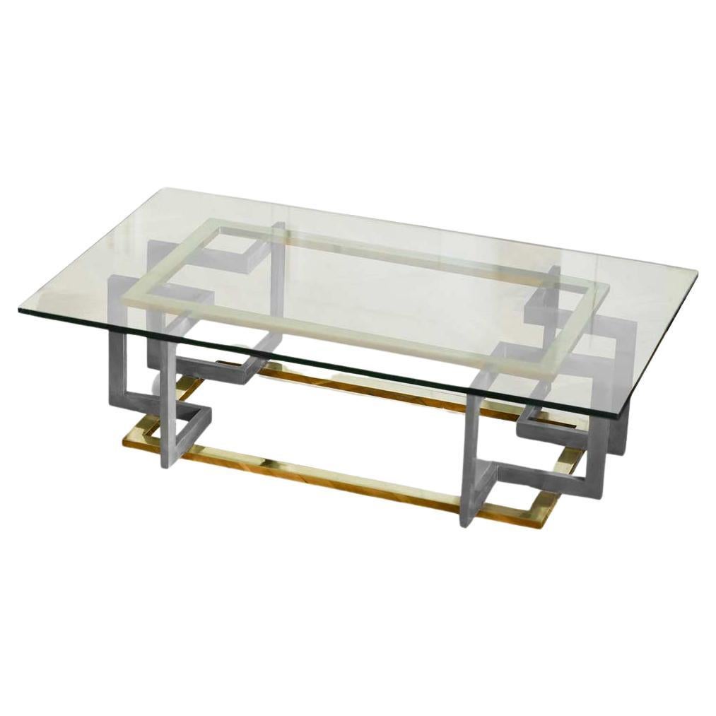 Coffee Table in Metal and Brass with Glass Top, 1980s
