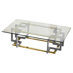 Coffee Table in Metal and Brass with Glass Top, 1980s