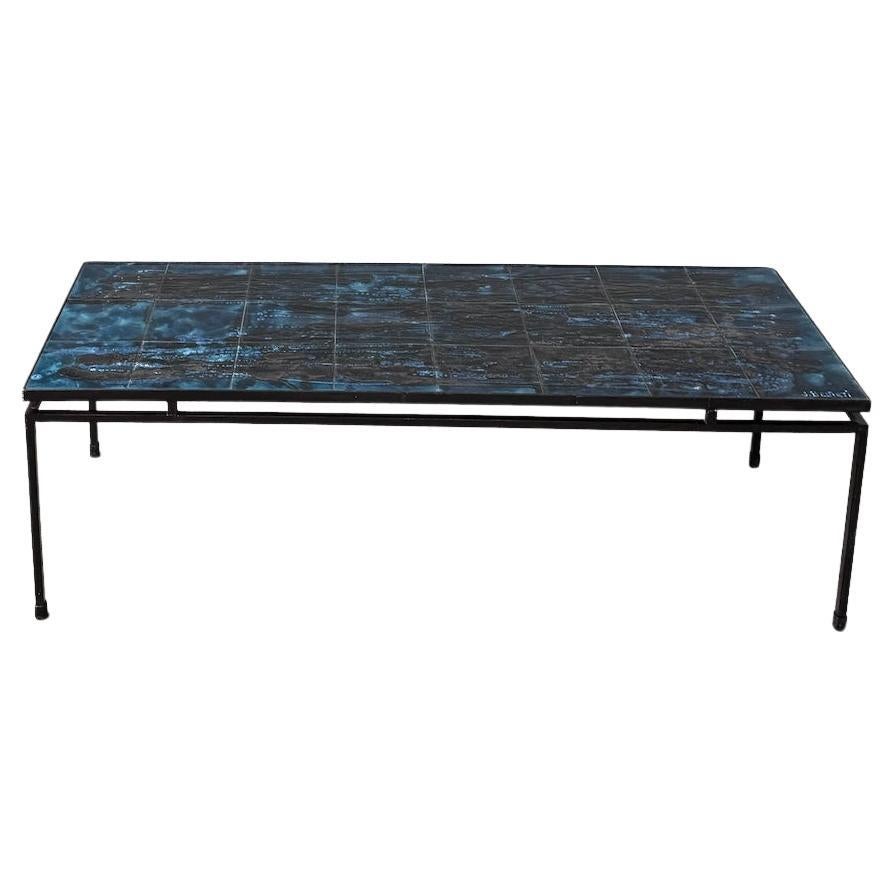 Table basse en métal et céramique, signée J. Belarti, circa 1970