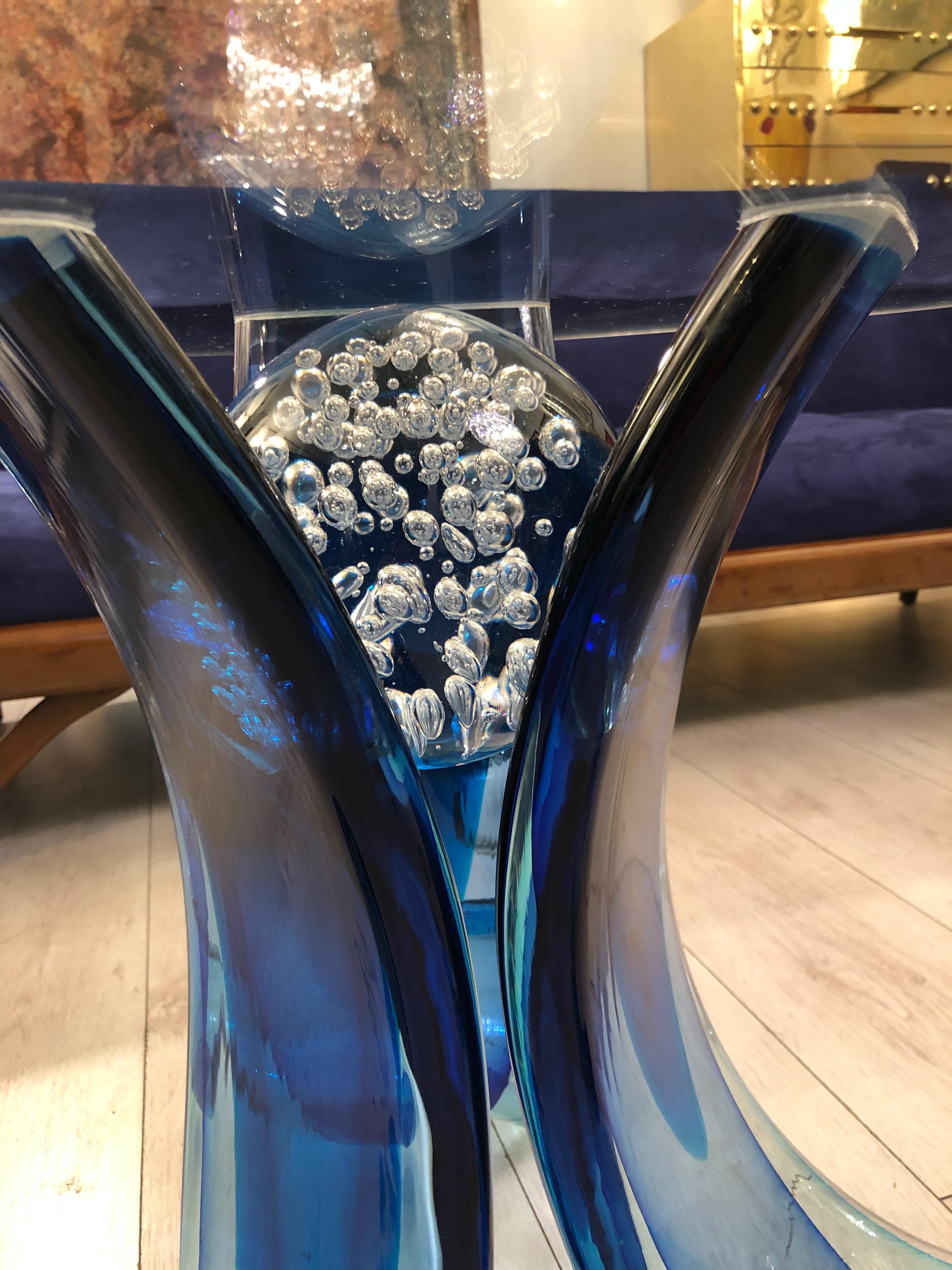 Art Nouveau Alberto Dona - Coffee Table in Murano Glass blue 