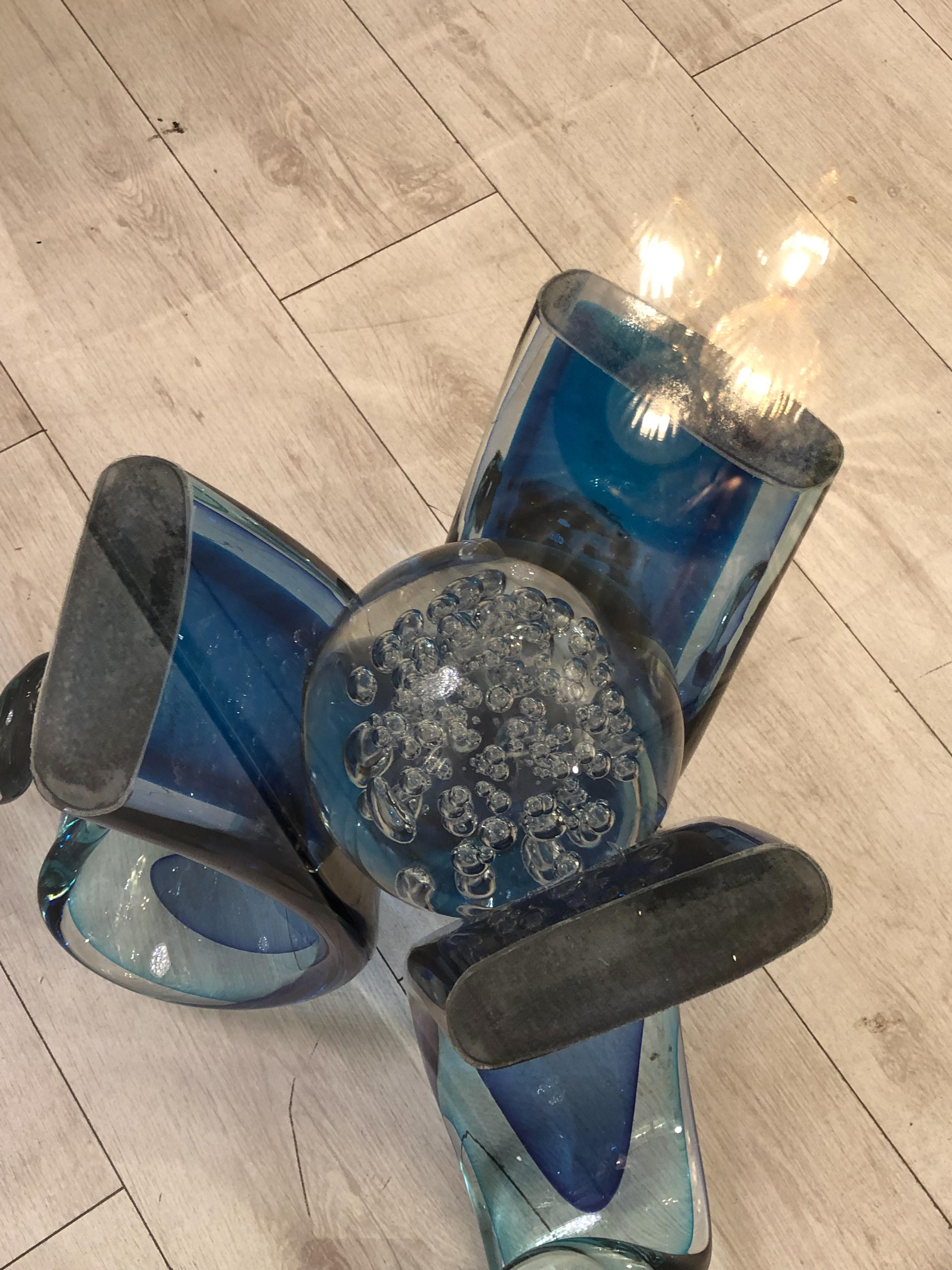 Alberto Dona - Coffee Table in Murano Glass blue  In Good Condition In Saint ouen, FR