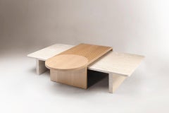 DOOQ Coffee Table in Natural Travertine and Natural Oak Stick and Stone