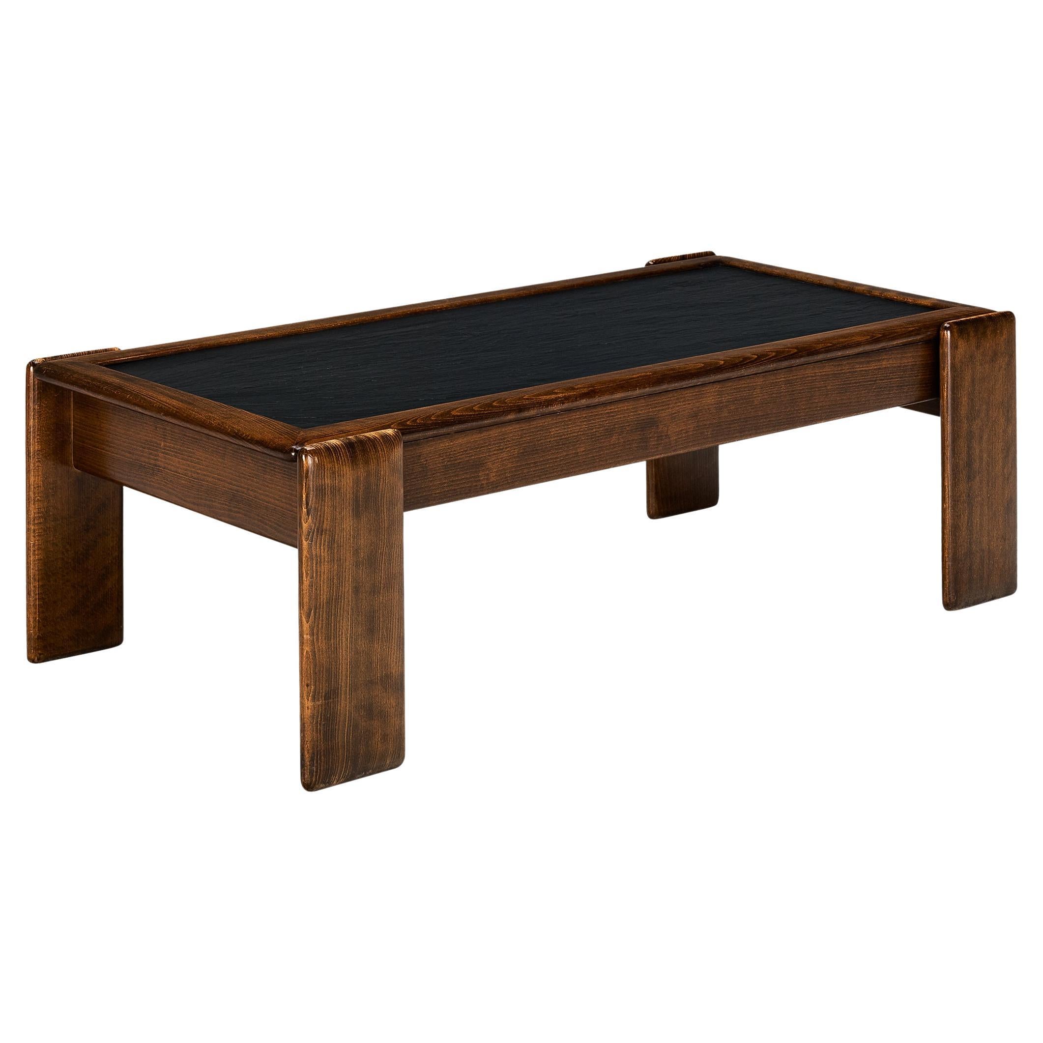 Coffee Table in Oak and Black Cleft Slate  For Sale