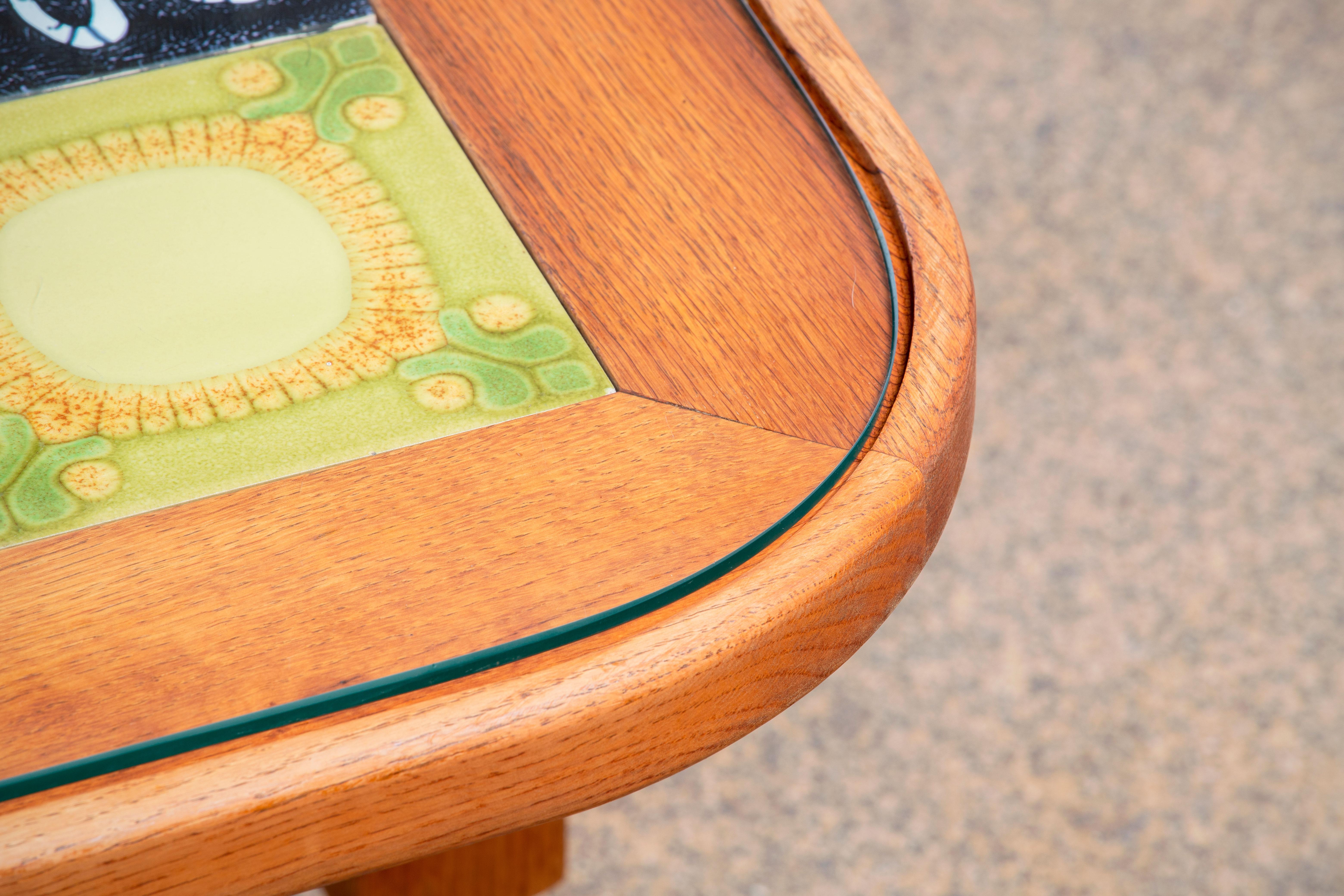 Coffee Table, in Oak and Ceramic by Guillerme et Chambron, France, 1960 For Sale 5