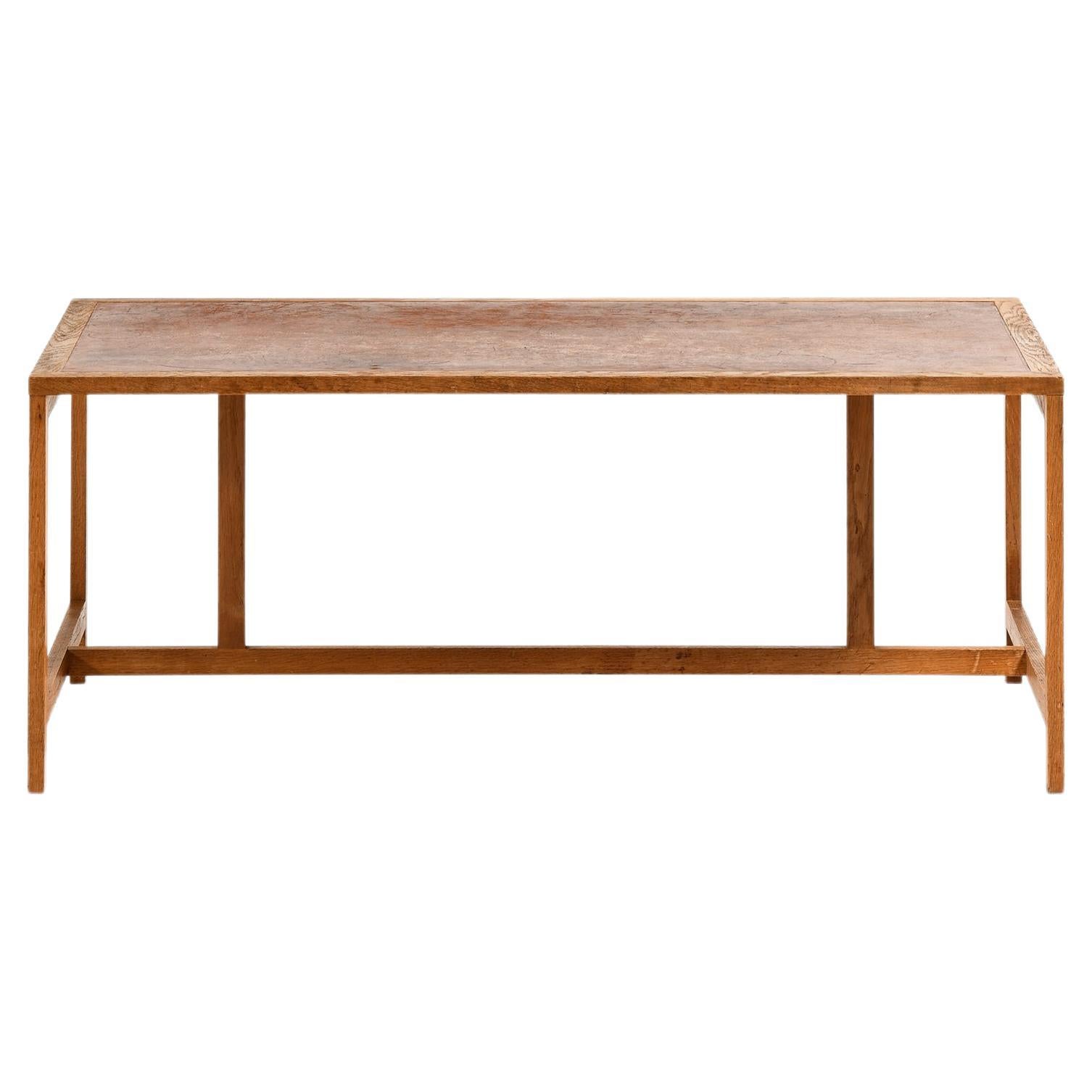 Coffee Table in Oak and Leather by Peter Hjorth & Arne Karlsen For Sale