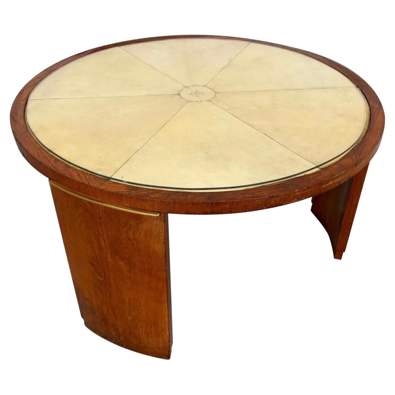 Coffee table in oak and parchment For Sale