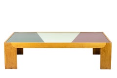 Coffee Table in Oak and Tray in Colored Glass, 1970’s