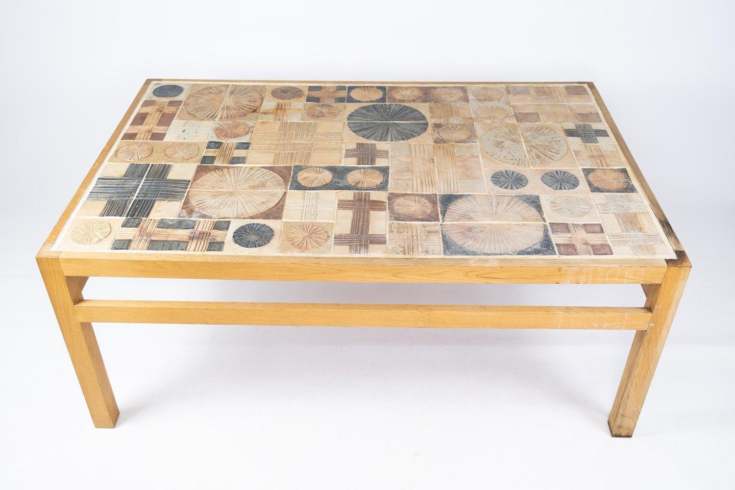 Scandinavian Modern Coffee Table in Oak and with Different Tiles, Designed by Tue Poulsen, 1970s