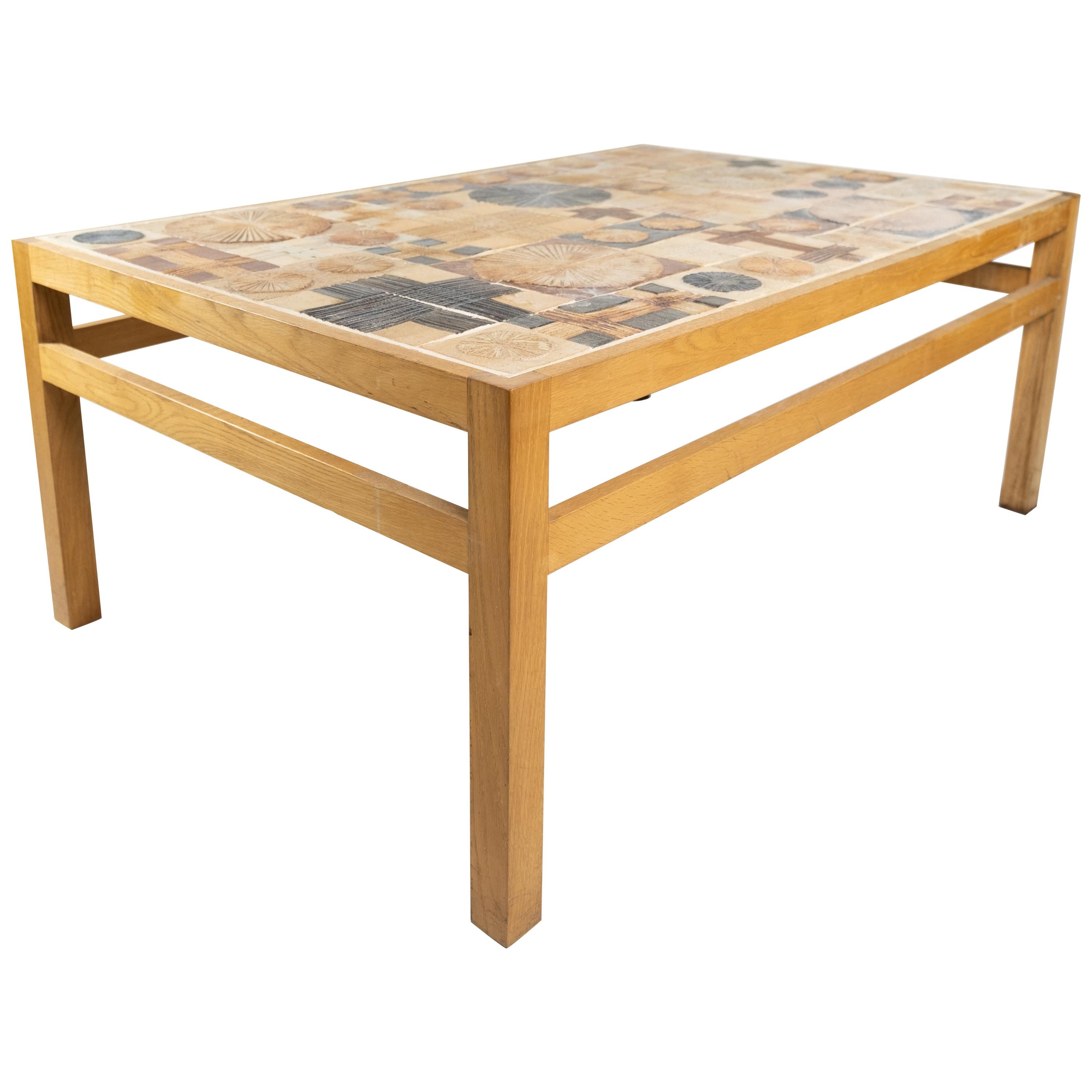 Coffee Table in Oak and with Different Tiles, Designed by Tue Poulsen, 1970s