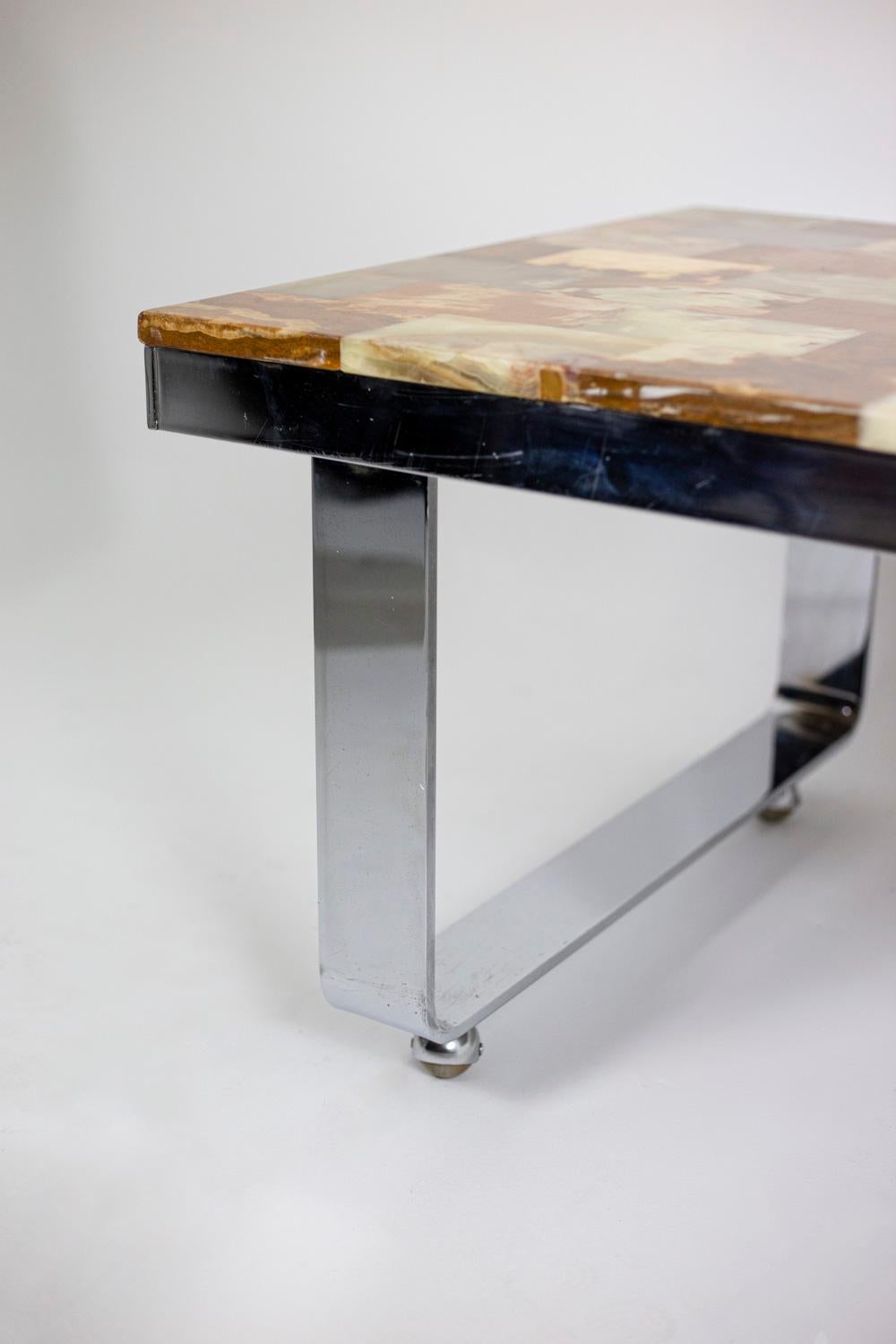 Coffee Table in Onyx and Chromed Metal, 1970s In Good Condition For Sale In Saint-Ouen, FR