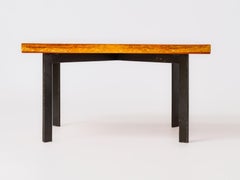 Coffee Table in Orange Fractal Resin with Lacquered Steel Base - France 1970's