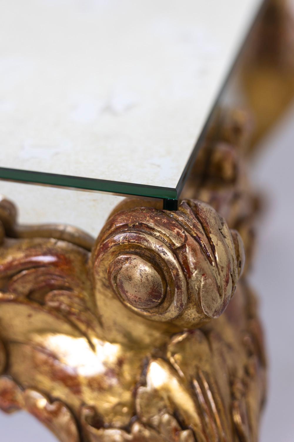 20th Century Coffee Table in Oxidized Mirror and Gilded Wood, 1950s