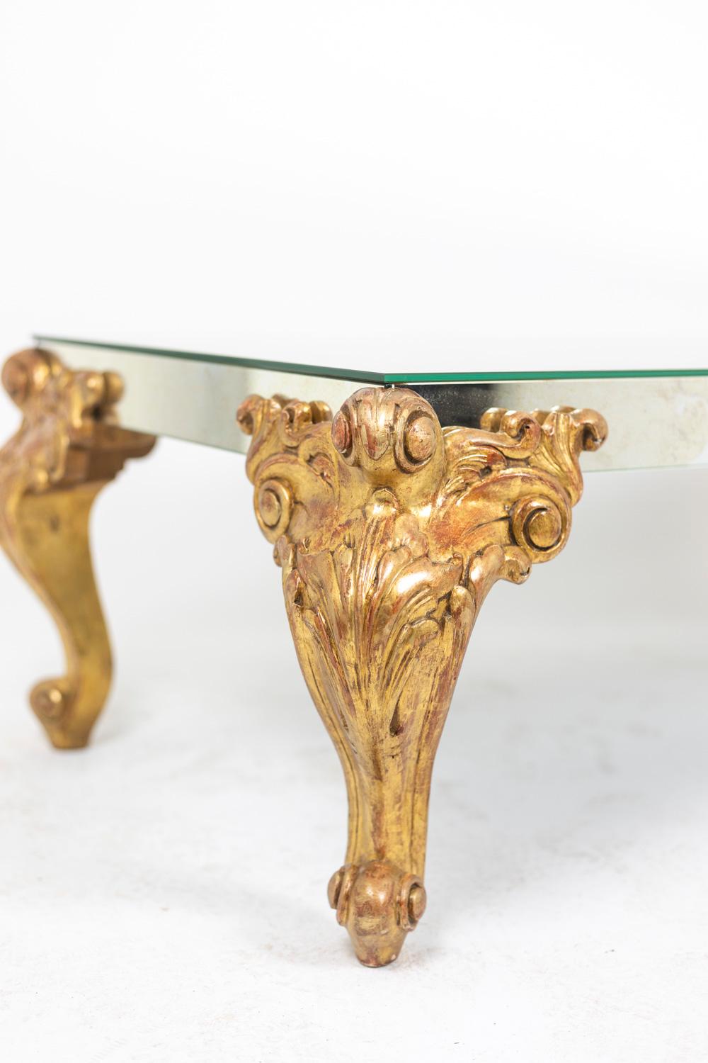 Coffee Table in Oxidized Mirror and Gilded Wood, 1950s 1