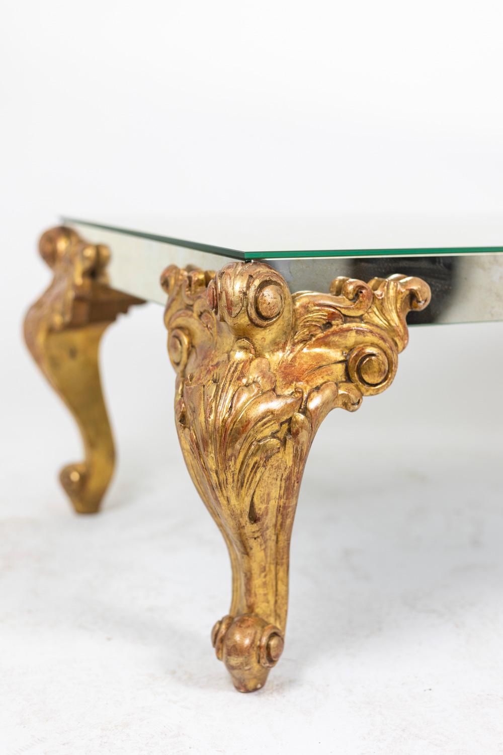 Coffee Table in Oxidized Mirror and Gilded Wood, 1950s 2