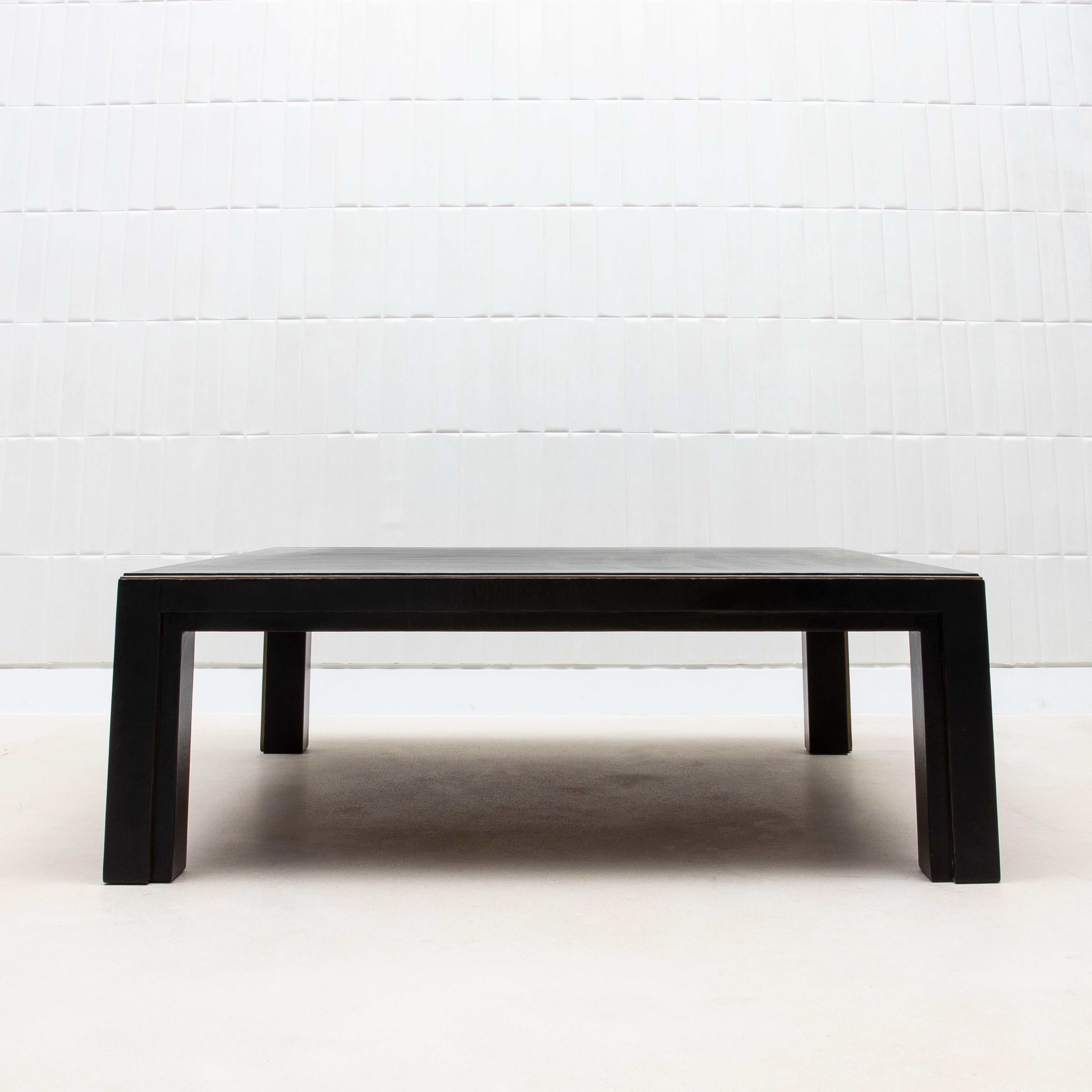 Art Deco Coffee Table in Parchment with Bronze Patina Brass by R&Y Augousti