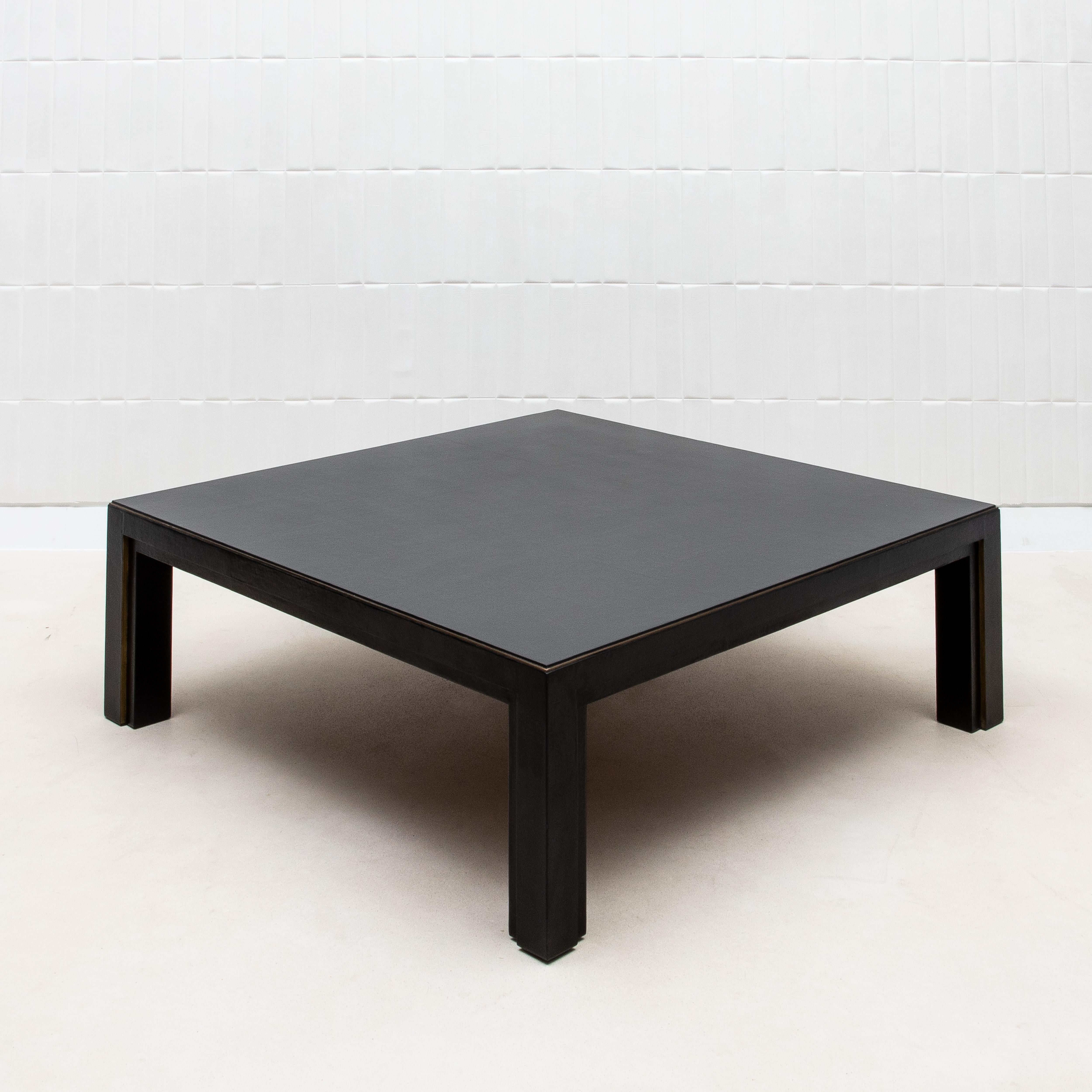 Contemporary Coffee Table in Parchment with Bronze Patina Brass by R&Y Augousti