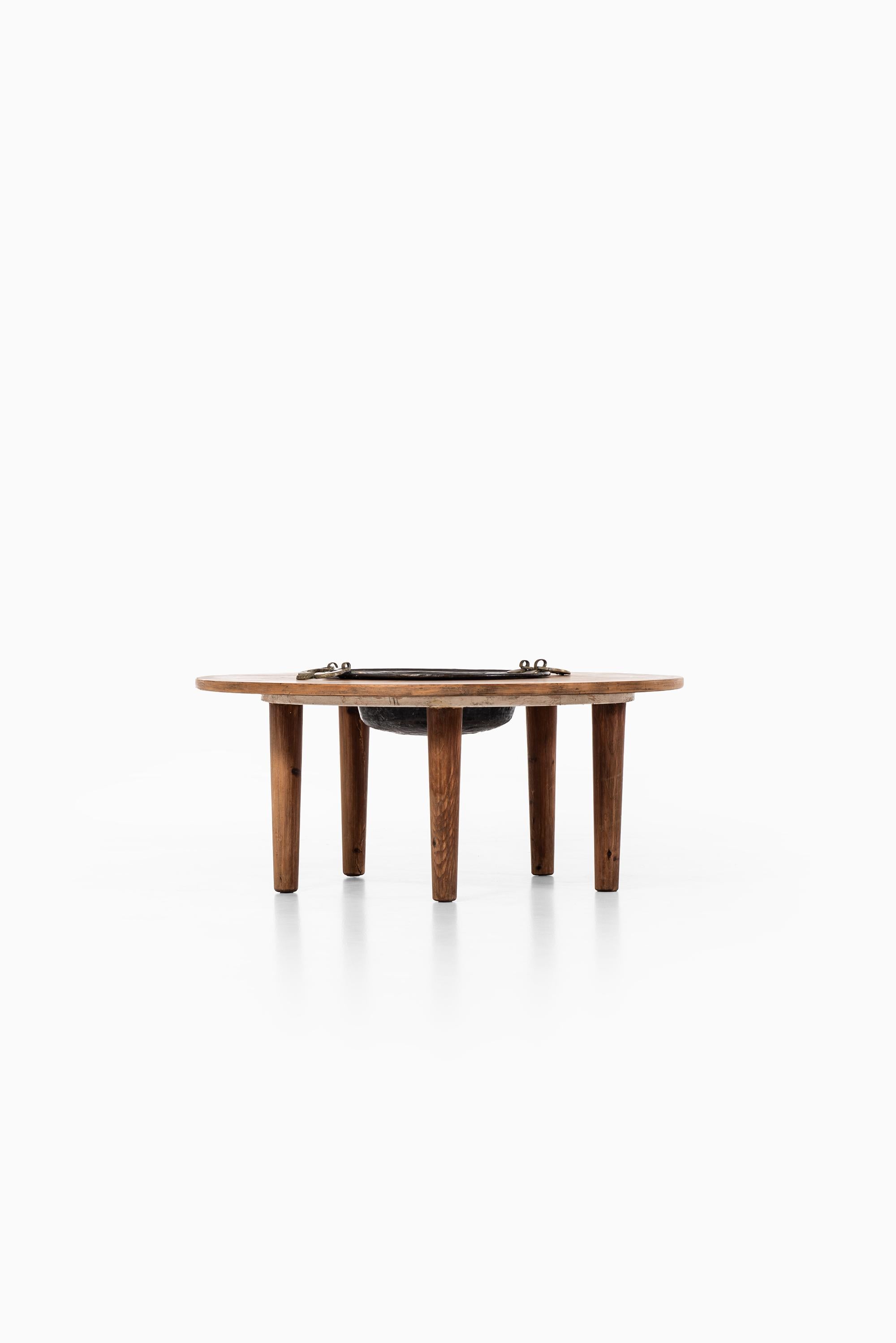 Scandinavian Modern Coffee Table in Pine, Brass and Iron Produced in Sweden
