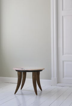 Italian Coffee Table Pink Marble & Brass Sabre Legs, Angelo Mangiarotti, 1960s