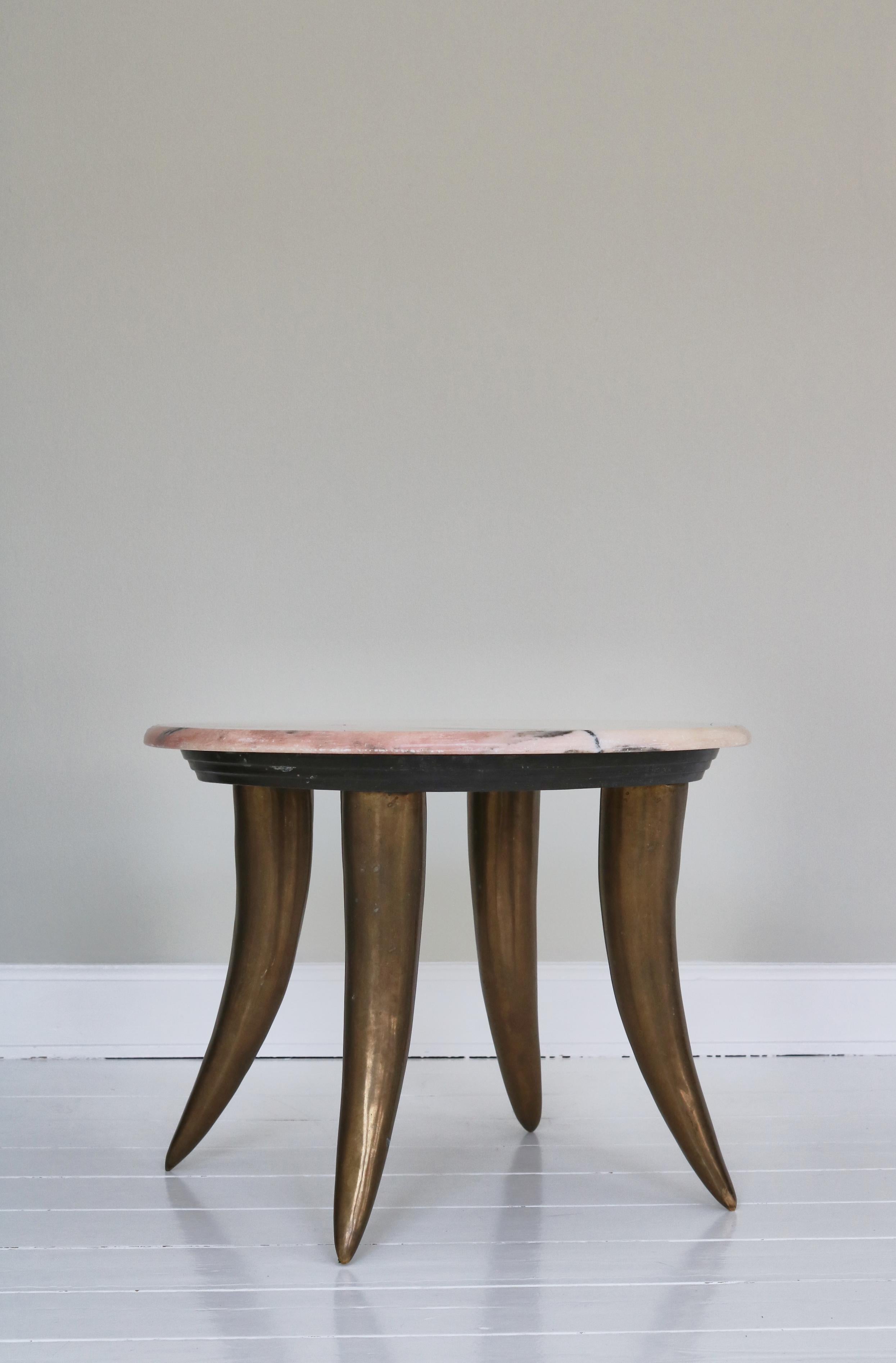 Mid-Century Modern Italian Coffee Table Pink Marble & Brass Sabre Legs, Angelo Mangiarotti, 1960s For Sale