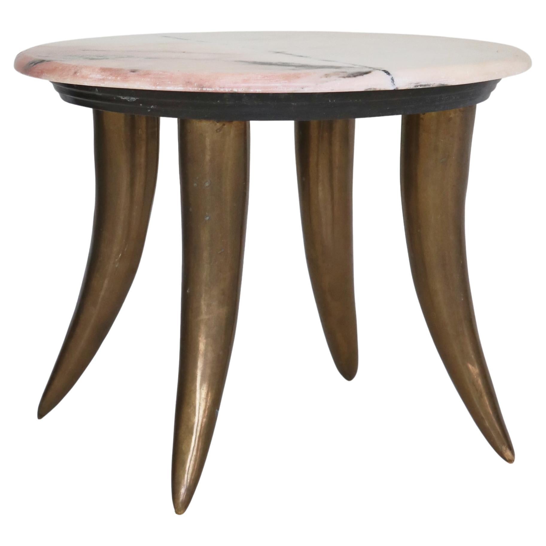 Italian Coffee Table Pink Marble & Brass Sabre Legs, Angelo Mangiarotti, 1960s For Sale
